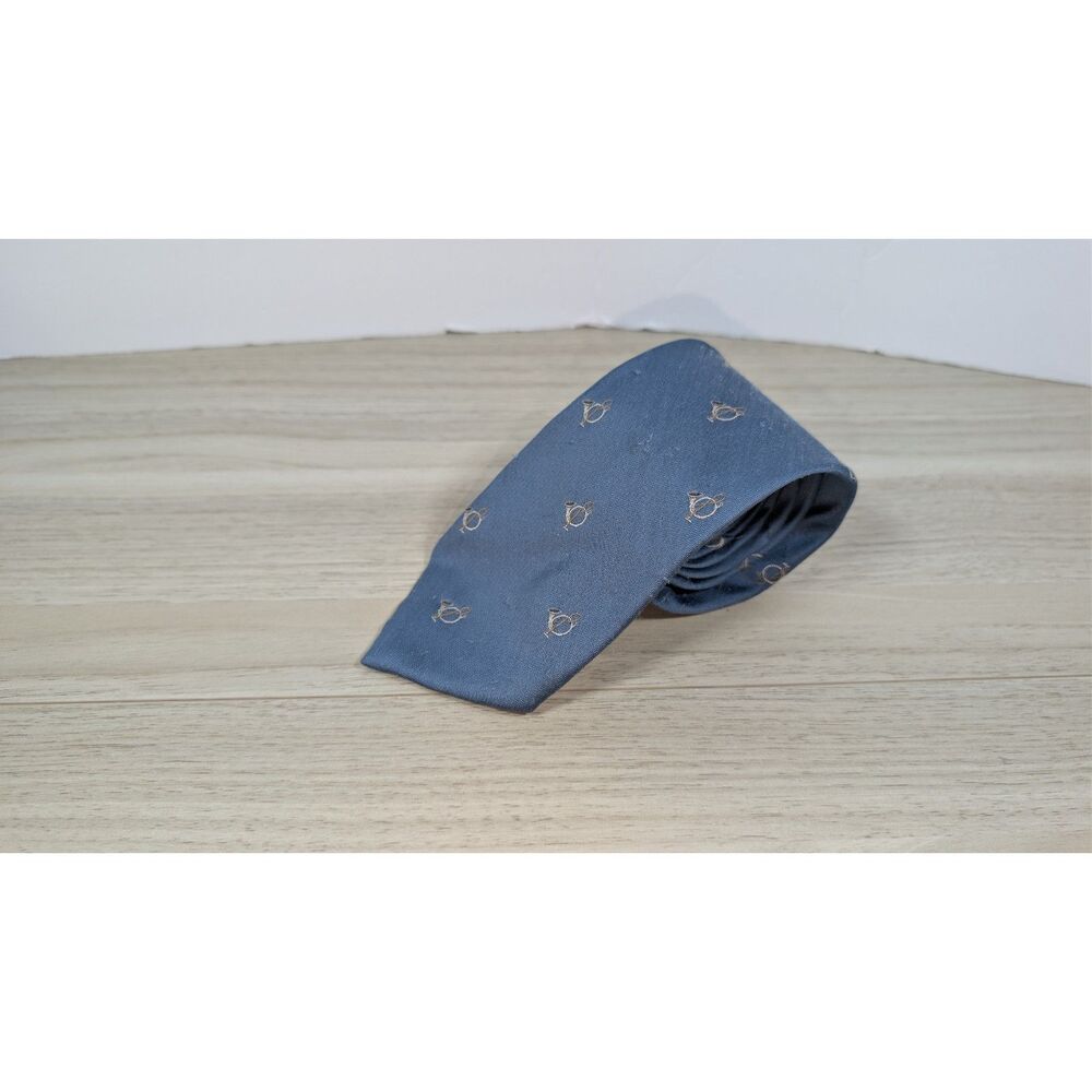 Vintage Matthew Janvier Briar Silk Blend Tie Blue Small Pattern Classic Necktie